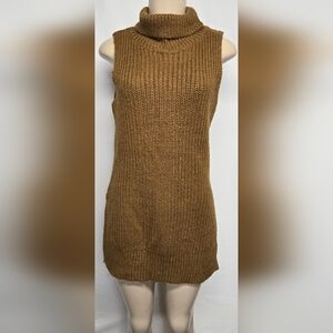 Monki XS Knit Turtleneck Sweater Long Length Sleeveless Side Vent Slits